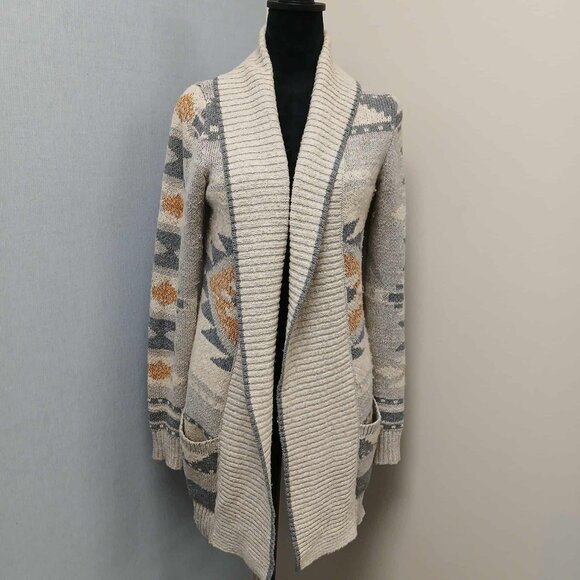 Lucky Brand Sweater Women's Small Aztec Shawl Collar Open Front Cardigan - Picture 1 of 9